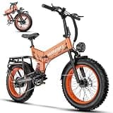 VEBLUE 1500W Folding Electric Bike for Adults,52V 20Ah Removable Battery Ebike with 70 Miles Max,20" x4.0 Fat Tire E-Bike, Foldable Dual Suspension Electric Bicycle for Commute,Mountain-Orange