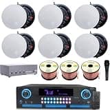 Vaiyer Complete Sound System Kit - 2000 W Bluetooth Amplifier w/ 6 Qty of 8" Frameless Ceiling Speakers 300W Each, 4-Ch Speaker Selector, Mic, 300 ft Speaker Wire & Remote for Home, Office, Bar
