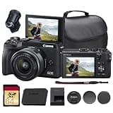 Canon EOS M6 Mark II Mirrorless Camera with 15-45mm Lens & EVF (Black) Bundle | 32.5MP APS-C Sensor, Dual Pixel CMOS AF, 4K Video & High-Speed | Great for Travel & Content (3611C011) + 64GB Card + Bag