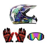 Motorcycle Off-Road Helmet Set, DOT Full Face Motorcycle Helmet Kit with Goggles & Gloves , 22.44"-22.83" Motocross Off-Road Helmet for Adults, Complete ATV Dirt Bike Safety Gear Set