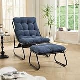 Patio Outdoor Lounge Chair with Ottoman,Navy Blue Sling Recliner Chair