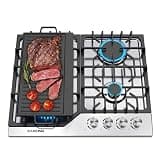 KOXKING 24 Inch Gas Cooktop with Griddle, 4 Burner Stainless Steel Stovetop, NG/LPG Convertible Natural Gas Hob with Cast Iron Grates, Sealed Design, Electronic Ignition, Zinc Alloy Knobs