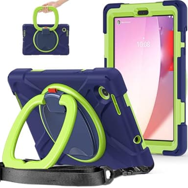 Protective Tablet PC Case Shockproof Heavy Duty TPU Case Compatible with Lenovo Tab M8 4th Gen 8.0 inch TB-300FU (2023),Rotating Kickstand Handle Shoulder Strap,Protective Cover Drop-Proof Shock-Proof