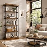 Garvee Farmhouse Bookshelf, Industrial Bookcase, 5-Tier Wooden Bookshelf, Tall Vintage Display Rack