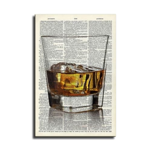 Vintage Whiskey Dictionary Art Print - Retro Bourbon Glass Wall Art Poster for Bar and Man Cave Decor, Upcycled Book Page Home Decoration, Unique Gift for Men (08x12inch Unframed)