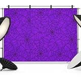 Purple Halloween Backdrop 8x6ft Black Spiders Net Classic Gingham Photography Backdrop Fabric Photoshoot Background Tapestry Banner for Birthday Baby Shower Decoration Party Video Photo Studio Props