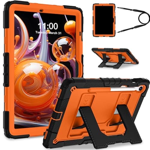 Scnioy Case for Samsung Galaxy Tab S10 Lite / S10 FE / S9 FE 5G / S9 (10.9”/11”), Protective Cover with Pen Holder Multi-Angles Kickstand Carrying Strap for Galaxy Tab S10fe Tablet Case, Orange