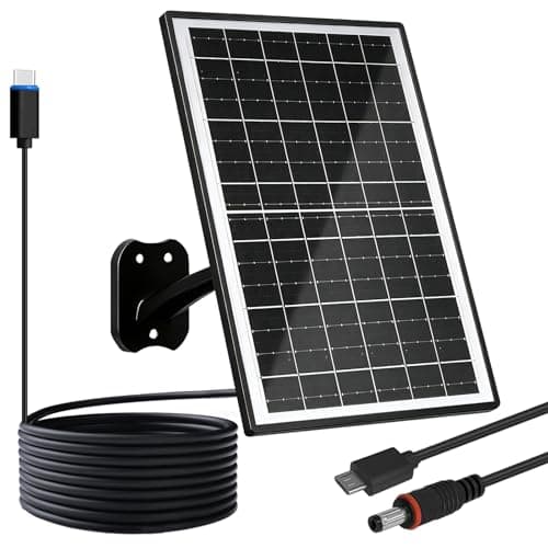 FUTUREZEN 13W Solar Panel for Security Cameras & Trail Cameras, USB-C, Micro USB & 5.5x2.1mm DC Output, IP66 Waterproof, 360° Adjustable Mount, 7.2FT Cable (1 Pack, Black)