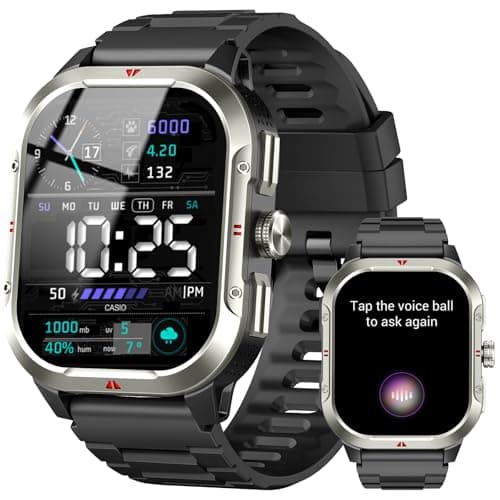 Military Smart Watches for Men Built-in GPS, 2.06" Smart Watch with Answer/Make Calls, Fitness Trackers with Heart Rate/Sleep/Blood Pressure/100+ Sport Modes, IP68 Waterproof Watch iOS Android(Black)