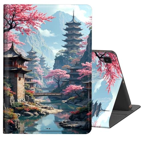 BREIDMKFM Case for Samsung Galaxy Tab A7 10.4" 2022/2020 (T503/T509/T500/T505/T507),Auto Wake/Sleep Multi-Angle Viewing Leather Slim Shockproof Protective Stand Smart Cover,﻿Cherry Blossom Landscape