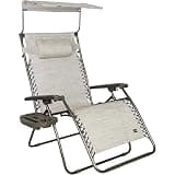 Bliss Hammocks 2 Pack 33" Wide XXL Zero Gravity Outdoor Lounge Chair, Adjustable Patio Furniture with Canopy and Side Table, 360 lb Capacity, Sand