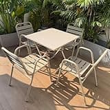 YUGXTH Outdoor Table Folding with 2/4 Deck Chairs Outdoor Lounge Stackable, Patio Dining Chairs Set Small Footprint Beige for Lawn, Backyard, Poolside(4 Chair,Square)