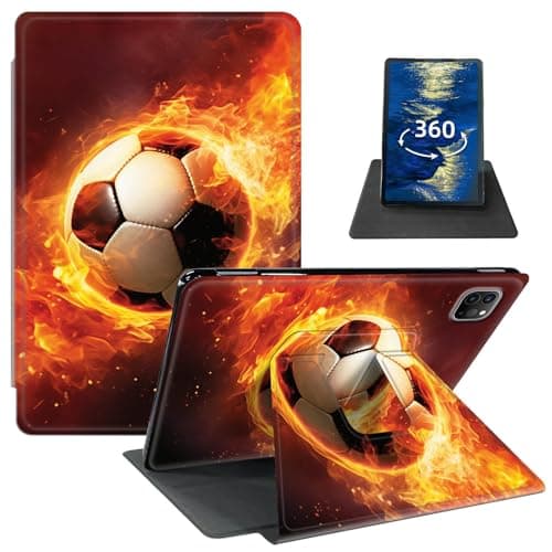GFRGTFHYT for iPad Pro 13 Inch Case M4(2024) with 360 Degree Rotating Swivel Slim PU Leather Shockproof Protective Adjustable Stand Smart Cover with Auto Wake/Sleep for iPad Pro 13, Fire Football