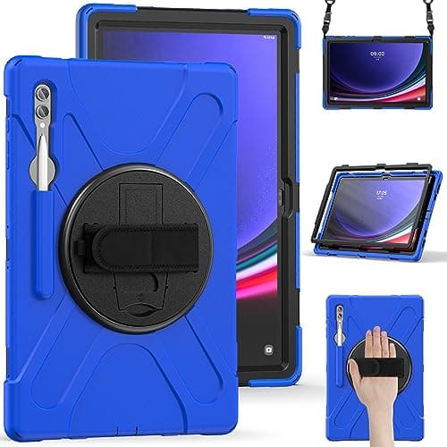 Case for Samsung Galaxy Tab S10 Ultra (2024 Release) 14.6-inch, [3-Layer] Military Grade Shockproof Rugged Case with S Pen Holder/360° Rotating Stand - Hand/Shoulder Strap,Red