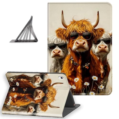 DISUOFEART for iPad Air 11 Inch Case 2025/2024, Slim Lightweight Stand Cover with Auto Sleep/Wake, Highland Cattle Wear Sunglasses