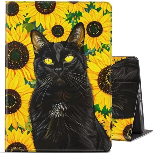 NLZQTTBD Case for Samsung Galaxy Tab S8 2022/Tab S7 2020 11 inch(Model SM-T870/T875/T878) Adopt Premium Durable PU Leather Adjustable Stand Cover,with Auto Wake/Sleep,Yellow Flower Black Cat