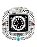 VISOOM Beaded Boho Bracelet Compatible for Apple Watch Band 42mm/44mm/45mm/46mm Series 11 10 9 8 7 SE Series 6/5/4 Women Leather Handmade Multilayer Wrap Watch Strap for iWatch Bands 3/2/1
