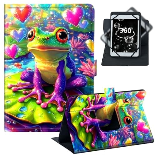 BREIDMKFM Tablet Case for iPad Pro 11/Samsung Tab S9 11-10.5-11.5 Inch PU Leather Folio with 360 Rotating Stand,Fit for Fire Max 11/iPad 10th Gen,﻿Cute Frog Colorful