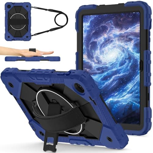 for T-Mobile Revvl Tab 2 2025 Released 10.1 inch Shockproof Heavy Duty Case Hybrid Silicone PC Cover with 360° Rotating Stand,Anti-Scratch, Adjustable Shoulder(Navy Blue)