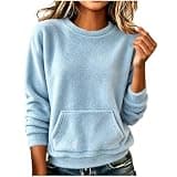 Womens Fleece Sweatshirt Crewneck Fuzzy Puff Pullover Hoodies Light Blue