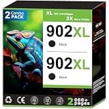 902XL Black Ink Cartridges Compatible With HP 902 Black Ink (2 Pack) Compatible with HP OfficeJet Pro 6968 6978 6950 6958 6979 6962 6956 6960 6970 6975 Printer High Yield Updated with V19.8.1 Chip
