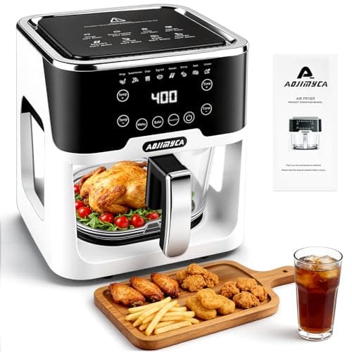 AOJIMYCA Glass Air Fryer, Portable Air Fryer with 5.5QT Glass Container, Adjustable Time & Temp, Overheat & Power-Off Protection, 8-in-1 Non Toxic AirFryer for Quick Easy Meals(Black)