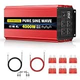 SUNWHEEL 4000W 24V Pure Sine Wave Inverter, 24V DC to 110V/120V AC Power Inverter for Truck、Off Grid、RV、Power Outage with 4 AC outlets and LCD Display