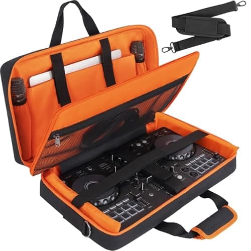 ITHWIU Padded DJ Controller Case Compatible with DDJ FLX4/DJ 400/DDJ REV1, DJ Carrying Bag with 5-Pocket fits up to 15.6'' Laptop, Headphones, Cables, with Adjustable Shoulder Strap, 21.5"x11.8"x2.5"