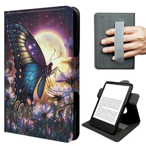 JNFBWULO Case for Fire HD 8 & Fire HD 8 Plus Tablet (12th Gen 2024/2022 & 10th Gen 2020), 360° Rotating Stand with Hand Strap, Auto Sleep Wake Shockproof Folio – Moon Butterfly