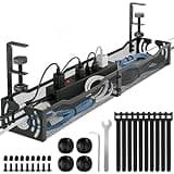 Cable Management, 25.3'' Under Desk Cable Management Tray No Drill, Metal Cable Organizer with Clamp for Wire Management, Cord Organizer for Home Office, Desk Accessories Organizer, Black