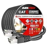 AvesView CAT 6 Ethernet Cable 150 FT, Indoor High-Speed 10Gbps Snagless Long CAT6 150ft Ethernet Cable for Internet, Router, Modem, Computer, PlayStation, Xbox, POE Camera, Printer (Black, 150 Feet)