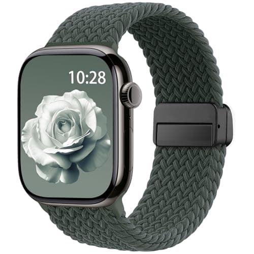 Braided Stretchy Band Compatible with Apple Watch Bands 38mm 40mm 41mm 42mm 44mm 45mm 46mm 49mm Women Men, Soft Nylon Solo Loop Magnetic Sport Strap for iWatch Series 11 10 9 8 7 6 5 4 3 2 1 SE Ultra