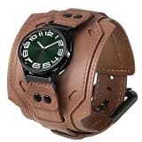 VIQIV Wide Biker Cuff Genuine Full Grain Leather Band 20mm for Samsung Galaxy Watch 7 6/4 Classic 5 Pro 4 FE Active2 40/44/42/46/43/47/45mm, Mens Vintage Punk Handcrafted No Gap Rugged Strap