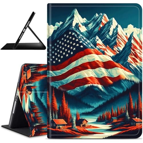 Dikoer for Amazon Kindle Fire HD 8 (6th 7th 8th Generation 2016/2017/2018 Release) Case, Slim Leather Anti-Slip Multi-Angle Viewing Stand Protective Smart Cover for Travel Office, Flag Mountain Range