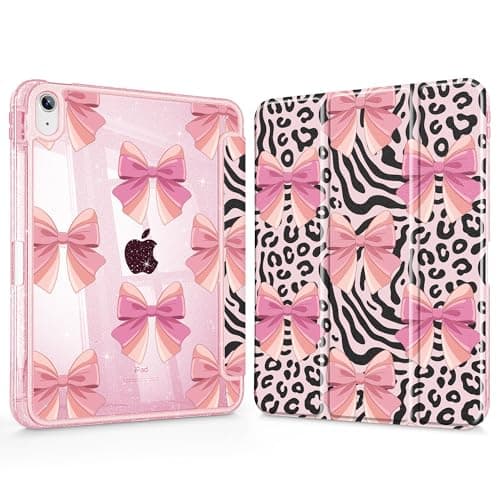 Tuiklol for iPad Air 11- inch M4 2026/Air 11- inch M3 2025/Air 11- inch M3 2024/Air 10.9-inch 2022 2020,Built in Pencil Holder Sparkly Clear Back Cover- Trifold Stand-Auto Wake/Sleep, Grid Bow