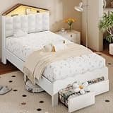 RALGEND Twin Size Bed Frame for Girls, Walnut and White