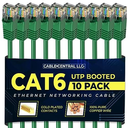 Cable Central LLC (Green Cat6 Ethernet Cable 35 Ft (10 Pack) Cat6 Patch Cable, Cat6 Cable, Cat6 Network Cable, Internet Cable - 35 Feet
