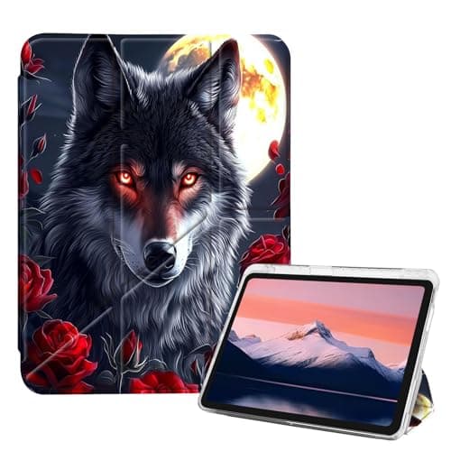 DSIVIKIZ Dynamic Folio Case for Mini 6/7–Night Black Wolf, Silm Protector Multi-Viewing Angles Stand Cover, Function Hard Shockproof PU Leather Origami Folio Case