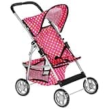fash n kolor® - Deluxe Doll Stroller My First Baby Doll Strollers Toy with Bigger Wheels - Polka Dot Design with Basket in The Bottom - Dolls to Play Baby Doll Stroller for Girls,