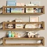 TidyCorner Upgraded Thick Floating Shelves, Solid Wood Bookshelf for Wall, Floating Book Shelves Use as Wall Shelves for Bedroom, Living Room, Kitchen, Books, Spice Rack & Decor – Walnut Brown