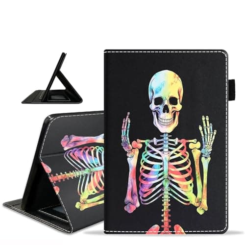 ZXHSBROK Case for Amazon Fire HD 8/Fire HD 8 Plus Tablet (12th/10th Generation, 2024/2022/2020 Release) - Slim PU Leather Stand Folio Cover with Card Slot & Auto Sleep/Wake, Gothic Skeleton