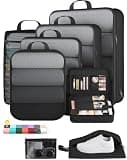 Veken 8 Set Compression Packing Cubes for Travel Essentials,Compressible Expandable Large Luggage Suitcase Organizer Bags for Clothing,Durable Space Saver Storage Bags with Toiletry Bags(Black)