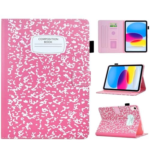 BYCeKe for iPad Case 10th Generation 10.9 Inch 2022, for iPad A16 11 Generation 11 Inch 2025, for i Pad 10 Gen Cute PU Leather Case with Pen Holder and Stand for Kids, Girl, Woven, Pink Notebook