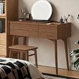 Wayshome 100% Solid Wood Vanity Desk for Bedroom with Glass Top