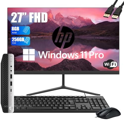HP EliteDesk 800 G3 Mini Business Desktop Computer with 27" FHD Monitor PC Bundle, Intel Core i7-7700T up to 3.80 GHz, 8 GB RAM, 256 GB SSD, Keyboard & Mouse, WiFi/Bluetooth, Windows 11 Pro (Renewed)