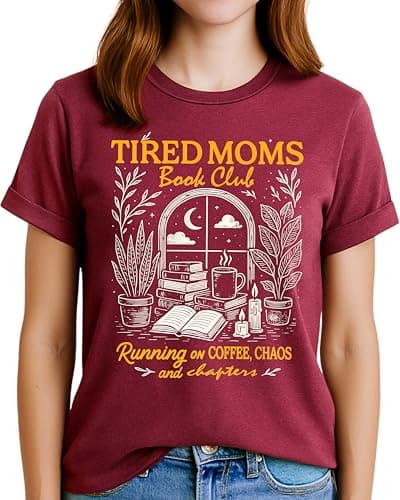 Teeny Fox Tired Moms Book Club Shirt Coffee Chaos Chapters Graphic Tee Book Lover Mother Gift