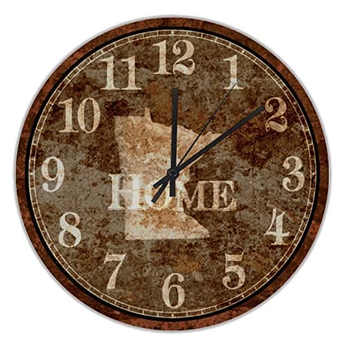 Minnesota State Map Wall Clock United States Map Large Wall Clocks Non-Ticking Quartz Battery Operated 10 inch Rustic Chic Farmhouse Clock Decor for Living Room Home Bedroom Laundry Room