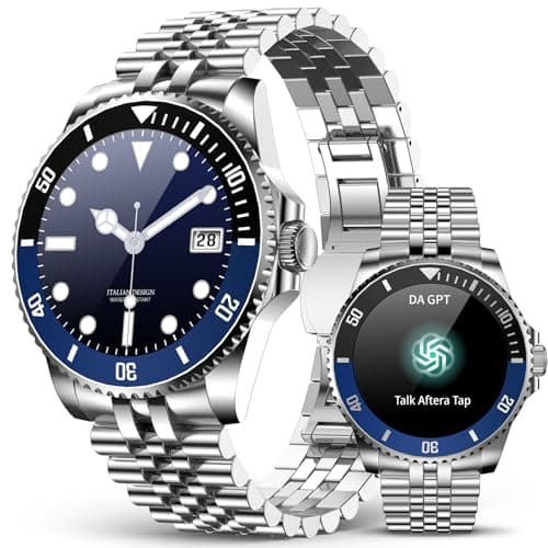 GPT Smart Watch for Men, 24/7 Heart Rate, Blood Pressure, Blood Oxygen, Sleep Monitor, 107 Sports Modes, 1.19-inch AMOLED Display, Waterproof Round Watch, Compatible Android and iOS, 44mm Silver Blue