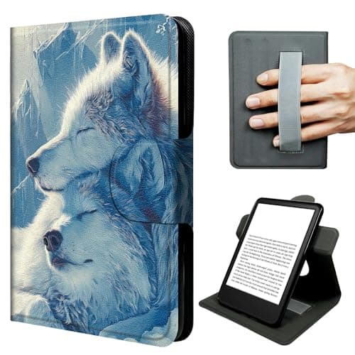 JNFBWULO Case for Fire HD 10 & HD 10 Plus (13th/11th Gen 2023/2021), 360° Rotating Stand with Hand Strap, Auto Sleep Wake Folio Cover - Snow Wolf