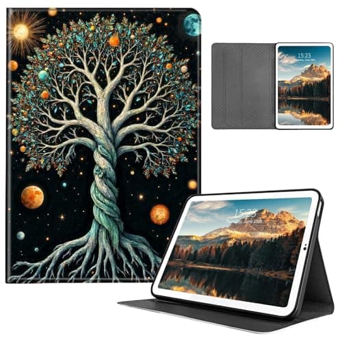 HEAKIERG Case for Microsoft Surface Pro 8 13" 2021, PU Leather Stand Shell Multiple Viewing Angles Shockproof Protective Cove for Woman Men, Black Galaxy Trees